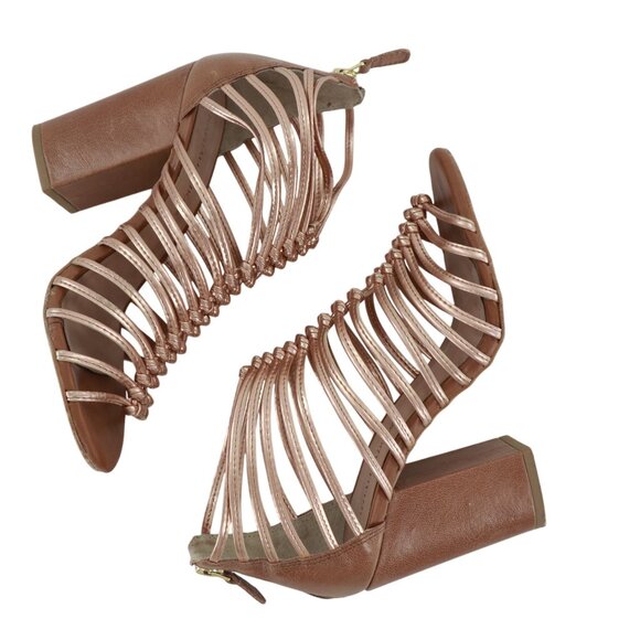 Anthropologie Raphaella Booz Copula Heels Womens 6 Rose Gold Bohemian NYE Retro - Picture 7 of 12